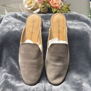 Lucky Brand suede leather coryna taupe slide mule flat size 8